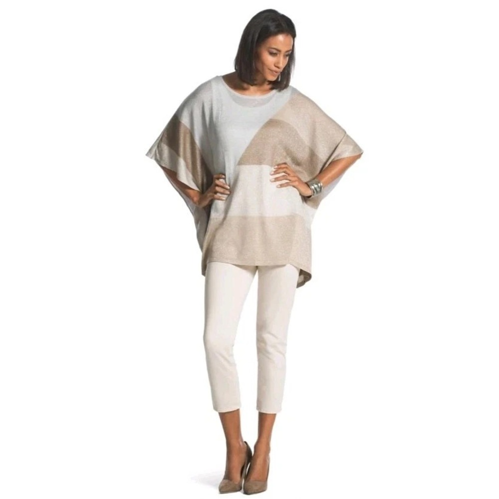 Chico's Shimmer Shayla Colorblock Lightweight Neutral Poncho